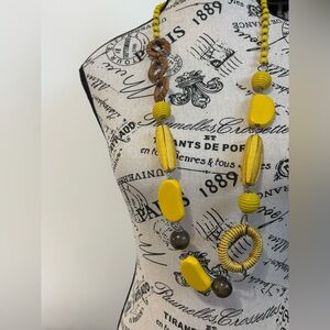 Vibrant Yellow and Brown Beaded Necklace